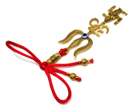 Trishakti Yantra | Trishul | OM | Swastik | Ganesha | Golden | Car Mirror Ornament | Good Luck | Positive Vibrations | Success | Prosperity