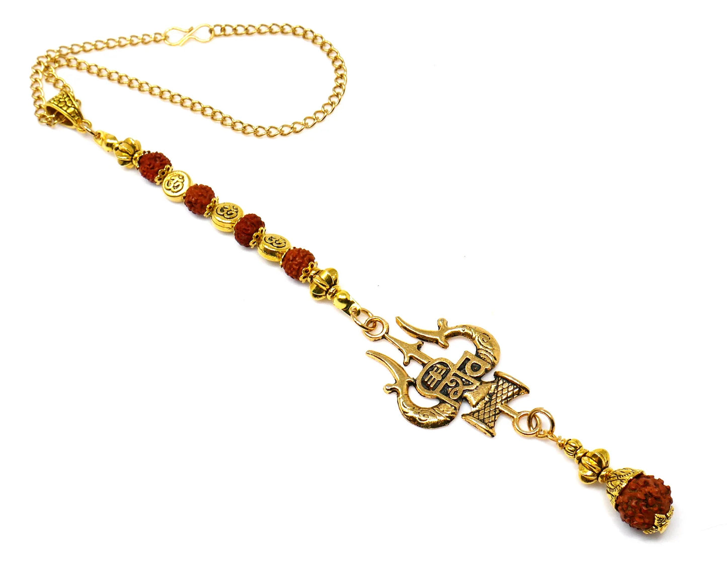 Divine Shiva Trishul Car Hanging, Rudraksha & Om Trident Pendant, Evil Eye Protection Amulet, Hindu Mirror Charm, Spiritual Car Decor Gift