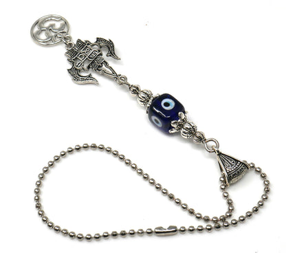 Lord Shiva Trishul & Damroo Pendant Evil Eye Protection Rear View Mirror Hanging-Mahadev Trishul Pendant Car Dangler-Namaste Gift