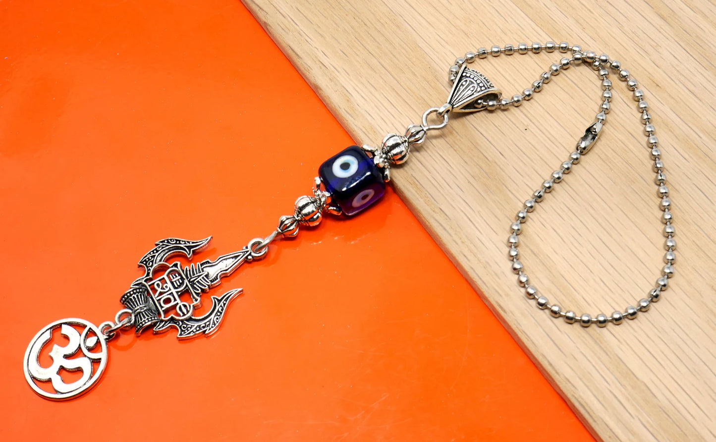 Lord Shiva Trishul & Damroo Pendant Evil Eye Protection Rear View Mirror Hanging-Mahadev Trishul Pendant Car Dangler-Namaste Gift