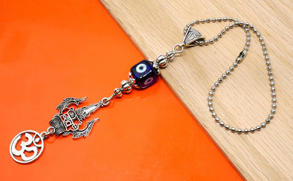 Lord Shiva Trishul & Damroo Pendant Evil Eye Protection Rear View Mirror Hanging-Mahadev Trishul Pendant Car Dangler-Namaste Gift