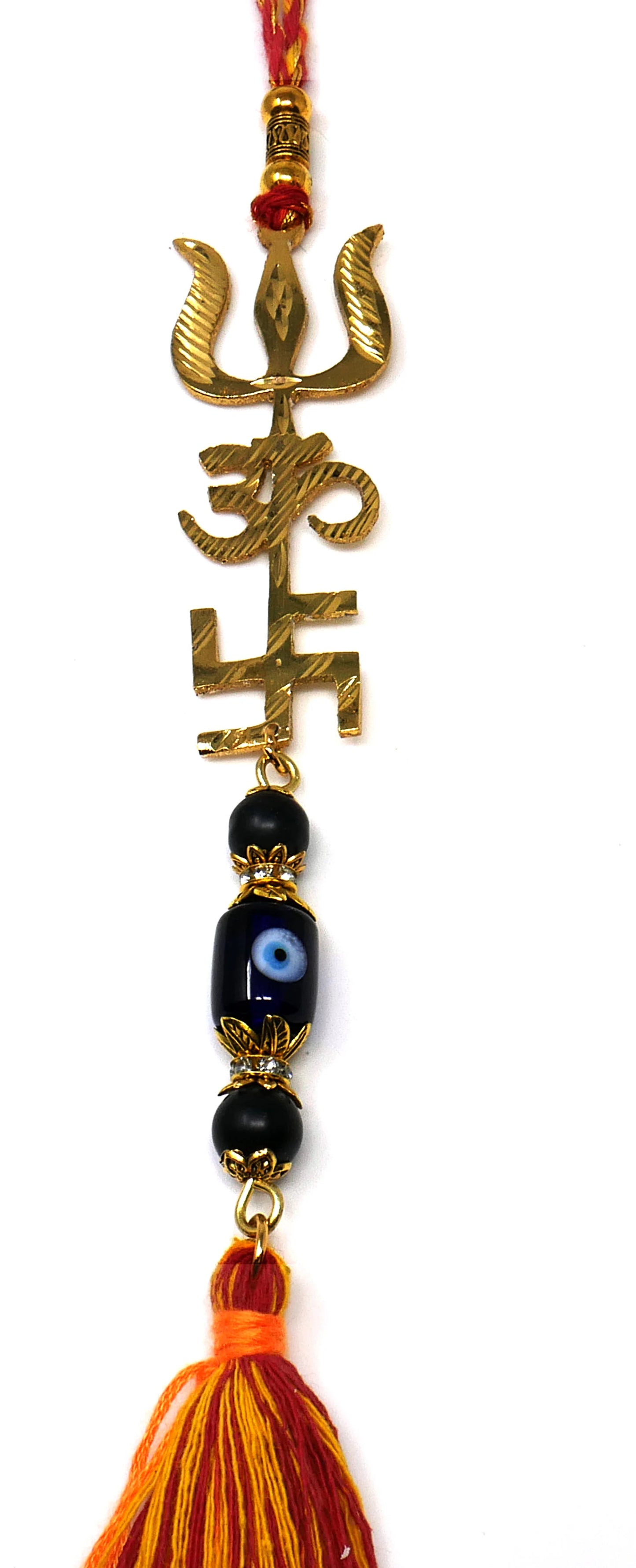 Trishakti Brass(Swastik Om Trishul Yantra) Evil Eye Hanging-Trishakti Yantra for Negative Energies Protection for Home/Car/Office/Business