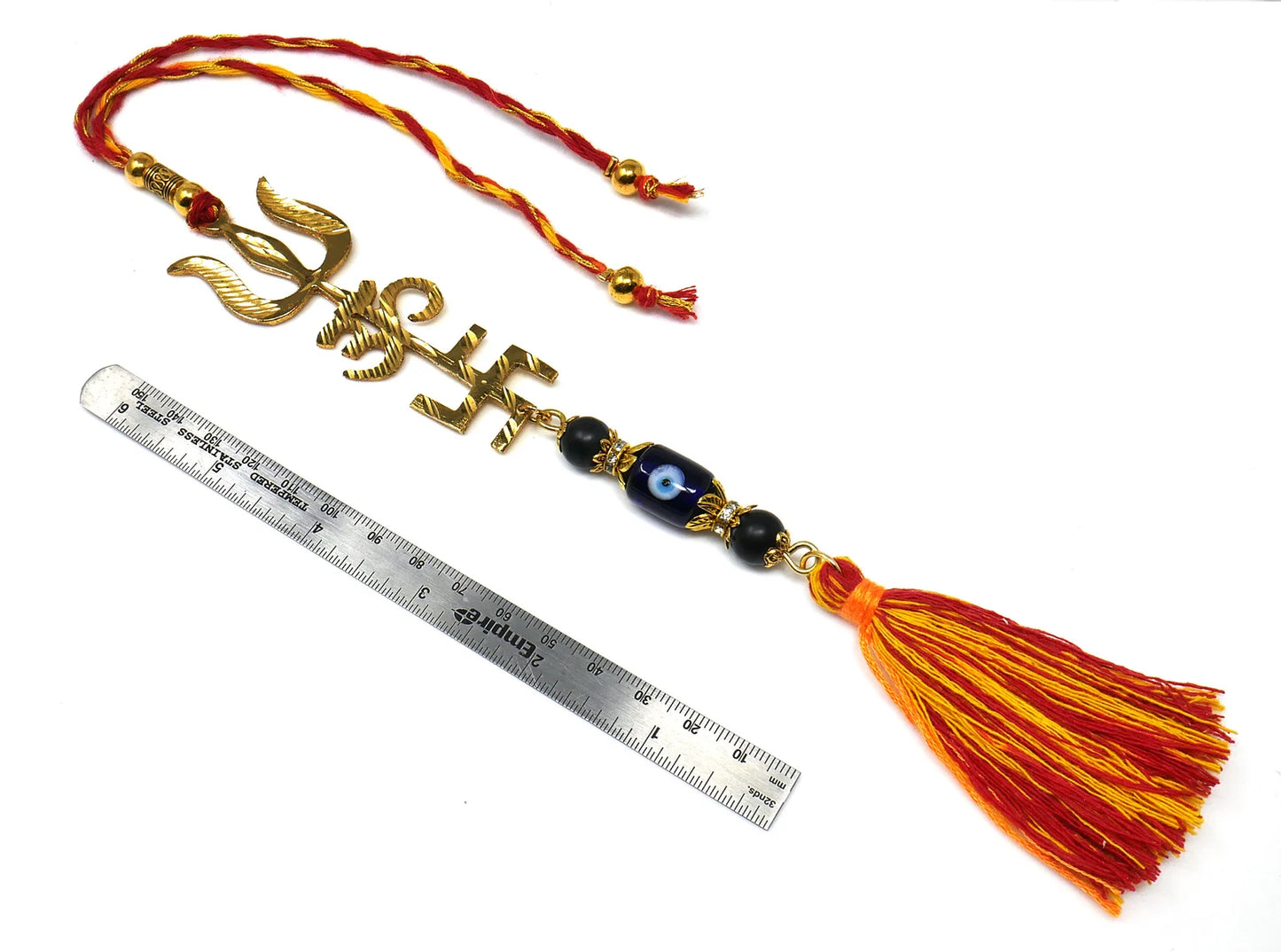 Trishakti Brass(Swastik Om Trishul Yantra) Evil Eye Hanging-Trishakti Yantra for Negative Energies Protection for Home/Car/Office/Business