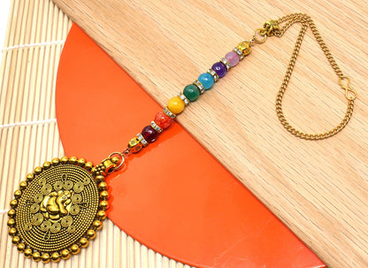 Seven Chakra Lord Ganesha Spiritual Car Rear view Hanging, Seven Chakra Natural Stone Beads Ganesha Mandela Car Mirror Hanging Ornament