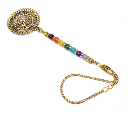 Seven Chakra Lord Ganesha Spiritual Car Rear view Hanging, Seven Chakra Natural Stone Beads Ganesha Mandela Car Mirror Hanging Ornament
