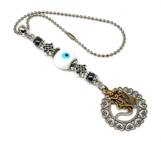 Krishna & OM Mystic Evil Eye Car Rear View Mirror Hanging for Buri Nazar/Buri Drishti and Negative Vibes/Good Luck Protection, Namaste Gift