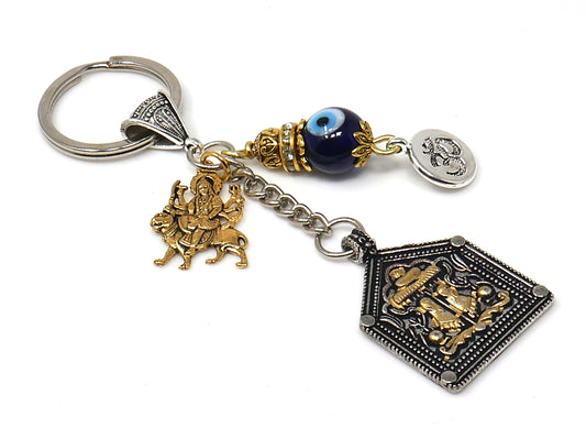 Durga,Hindu Goddess Durga Evil Eye Protection Car Rear View Mirror Hanging,Goddess Durga Holy Feet Key Ring for Home Office Car,Namaste Gift