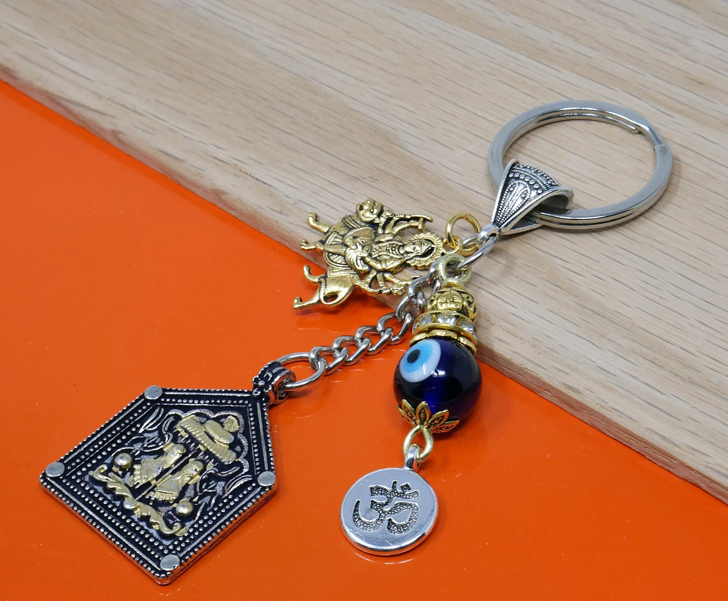 Durga,Hindu Goddess Durga Evil Eye Protection Car Rear View Mirror Hanging,Goddess Durga Holy Feet Key Ring for Home Office Car,Namaste Gift