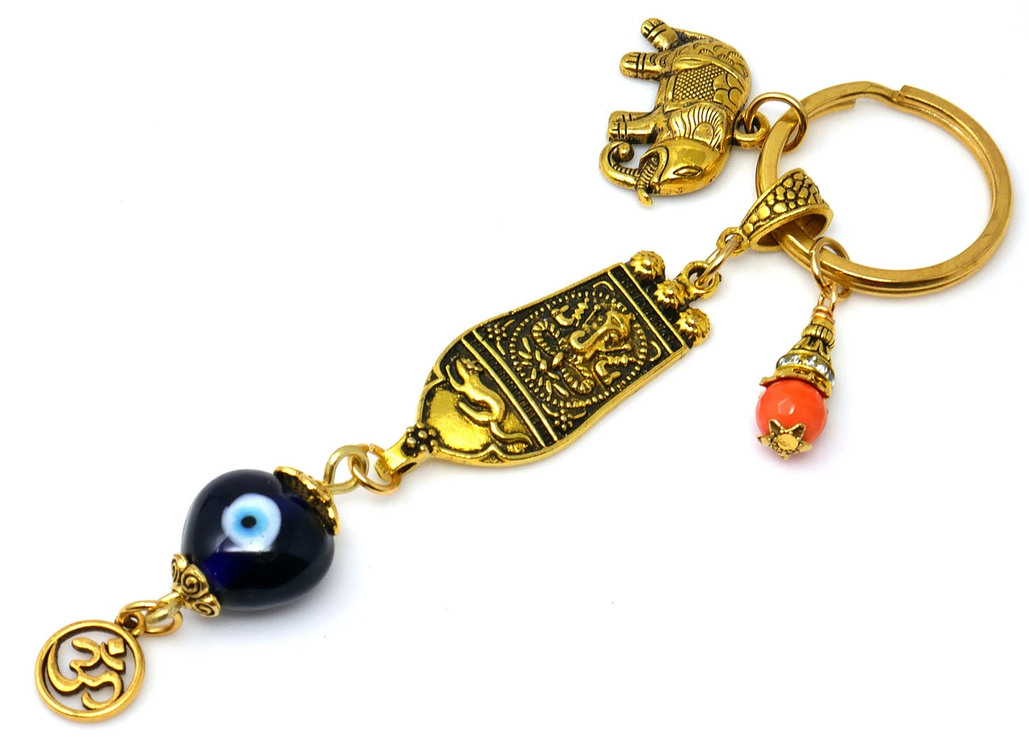 Evil Eye Protection Ganesh Lucky Elephant Key Ring for Good Luck, Prosperity, Success, Positive Vibrations & protection against misfortunes.