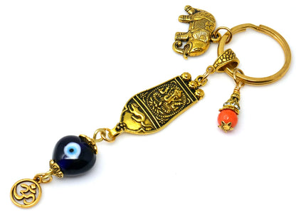 Evil Eye Protection Ganesh Lucky Elephant Key Ring for Good Luck, Prosperity, Success, Positive Vibrations & protection against misfortunes.