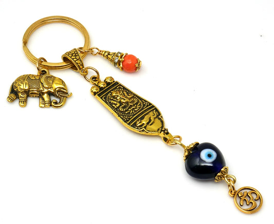 Evil Eye Protection Ganesh Lucky Elephant Key Ring for Good Luck, Prosperity, Success, Positive Vibrations & protection against misfortunes.
