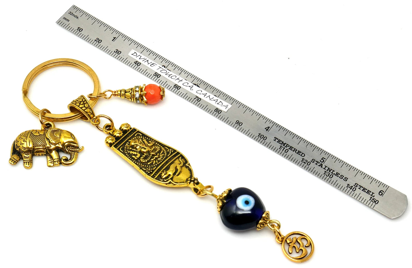 Evil Eye Protection Ganesh Lucky Elephant Key Ring for Good Luck, Prosperity, Success, Positive Vibrations & protection against misfortunes.