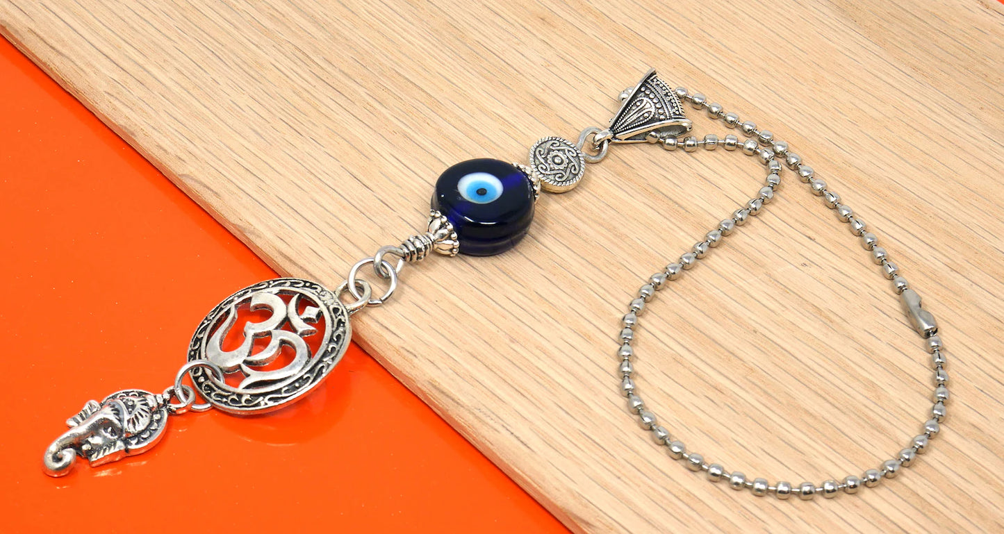 Ganesha OM | Evil Eye Protection | Car Rearview Mirror Ornament | Good Luck | Happiness | Good Fortune | Success | Prosperity | Spirituality