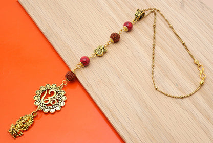 Ganesha | Divine OM | 5 Face Rudraksha | Crystal |Car Rearview Mirror Ornament | Good Luck | Happiness | Stability | Success | Prosperity