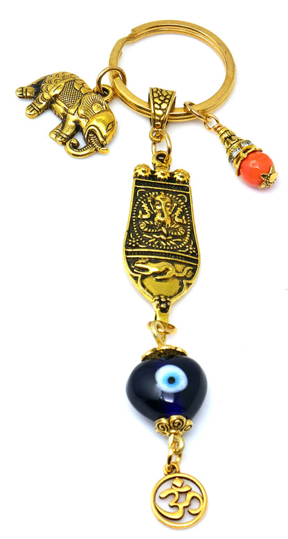 Evil Eye Protection Ganesh Lucky Elephant Key Ring for Good Luck, Prosperity, Success, Positive Vibrations & protection against misfortunes.