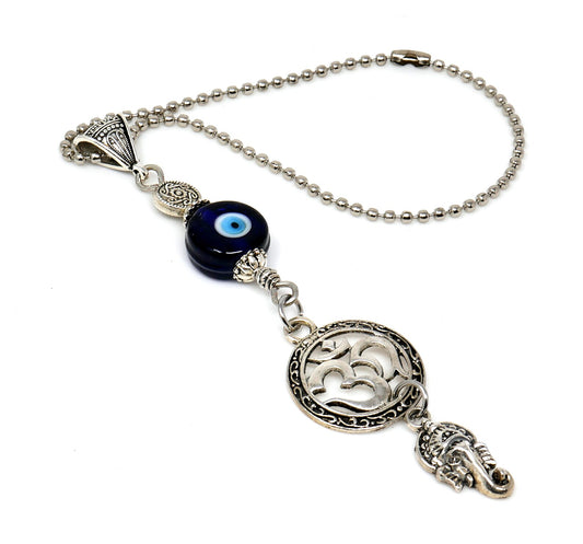 Ganesha OM | Evil Eye Protection | Car Rearview Mirror Ornament | Good Luck | Happiness | Good Fortune | Success | Prosperity | Spirituality