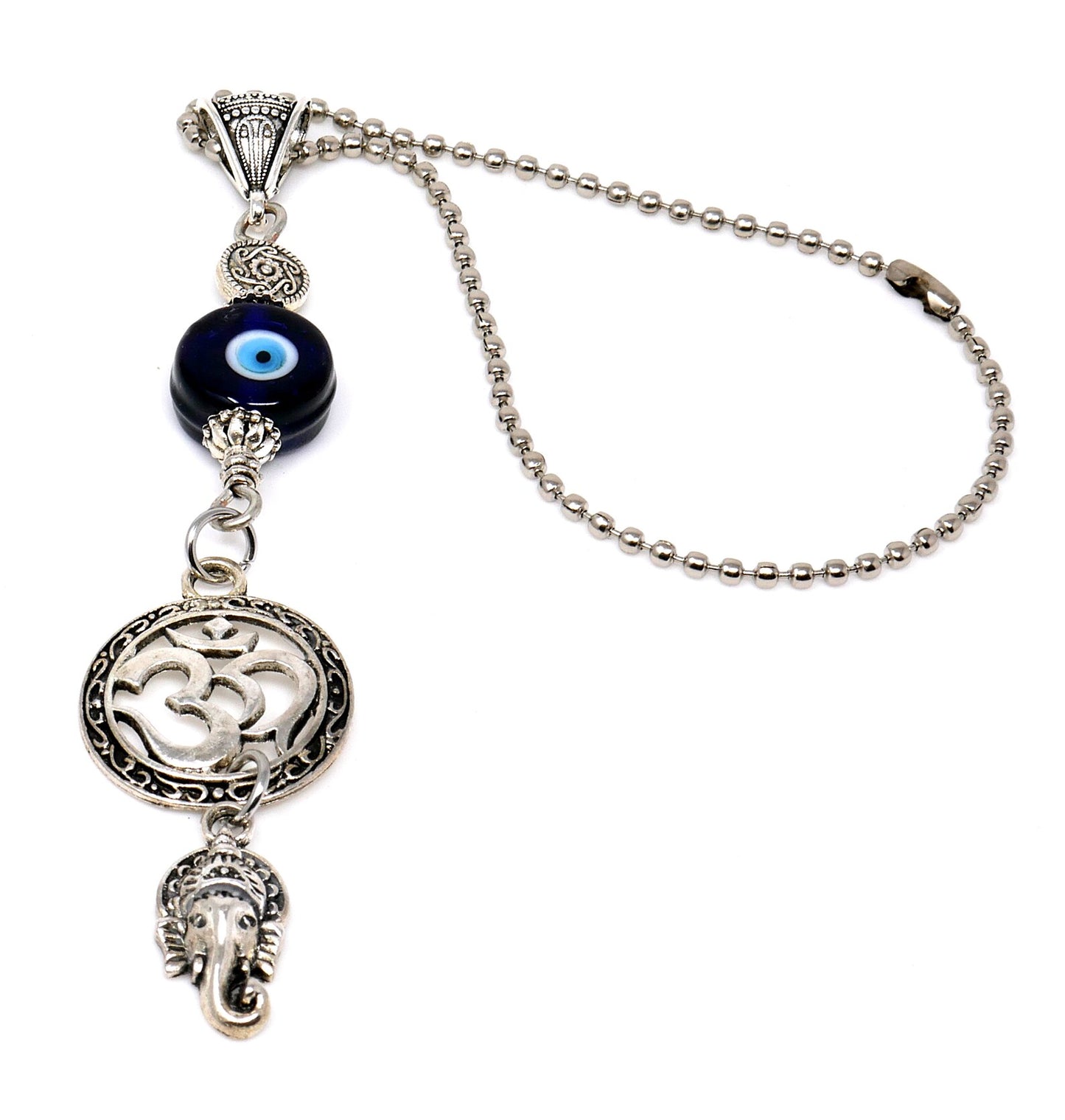 Ganesha OM | Evil Eye Protection | Car Rearview Mirror Ornament | Good Luck | Happiness | Good Fortune | Success | Prosperity | Spirituality