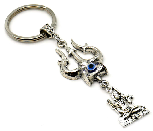 Evil Eye Protection Divine OM & Shiv ji Trishul Pendant Key Ring/ Key Chain for High Positive Vibration, Good Luck and Travel Protection