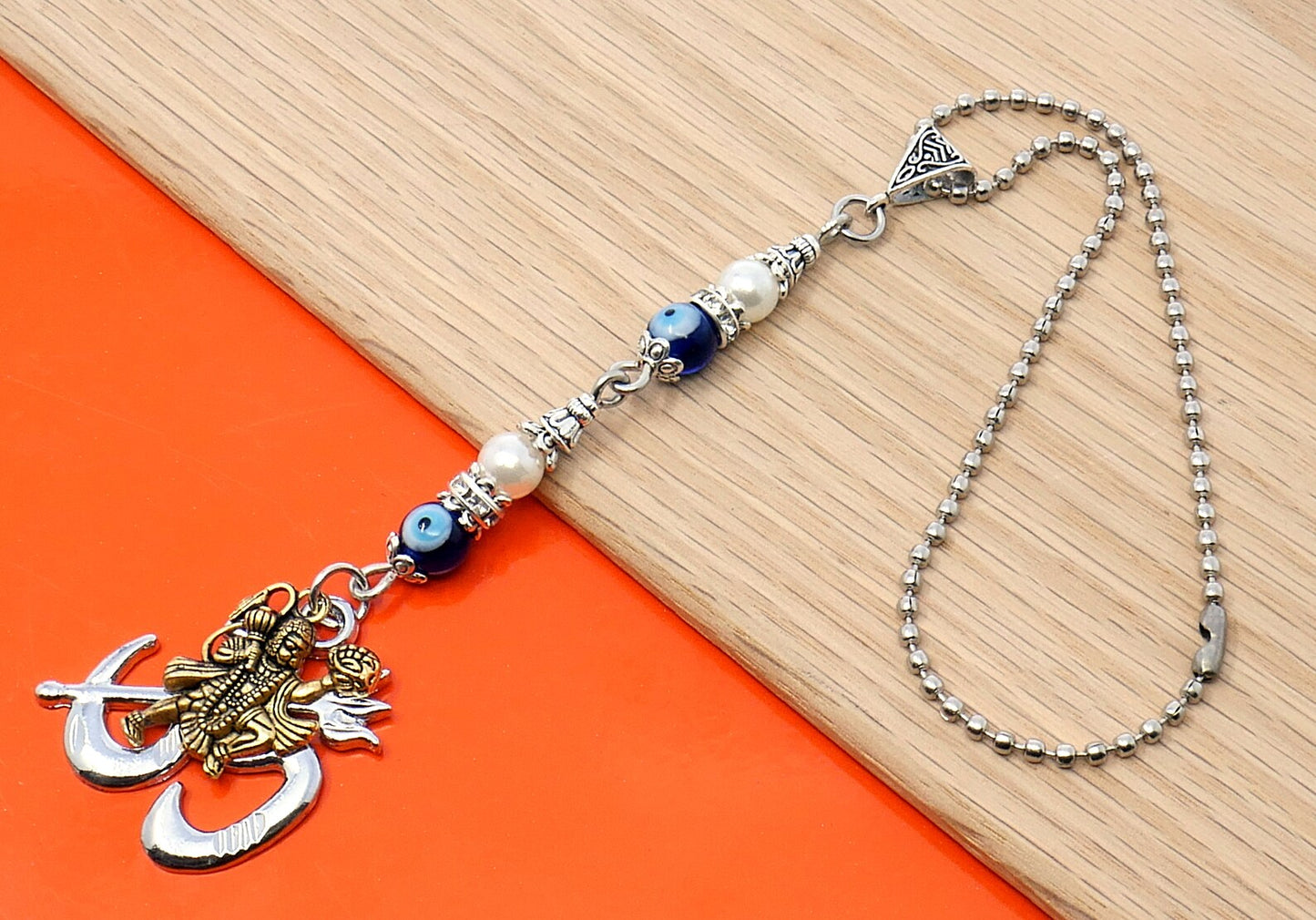 Sri Hanman ji & Divine OM Pendant Evil Eye Protection Car Mirror Hanging-Hanuman ji And OM Spiritual Designed Divine Gift for Your Loved One