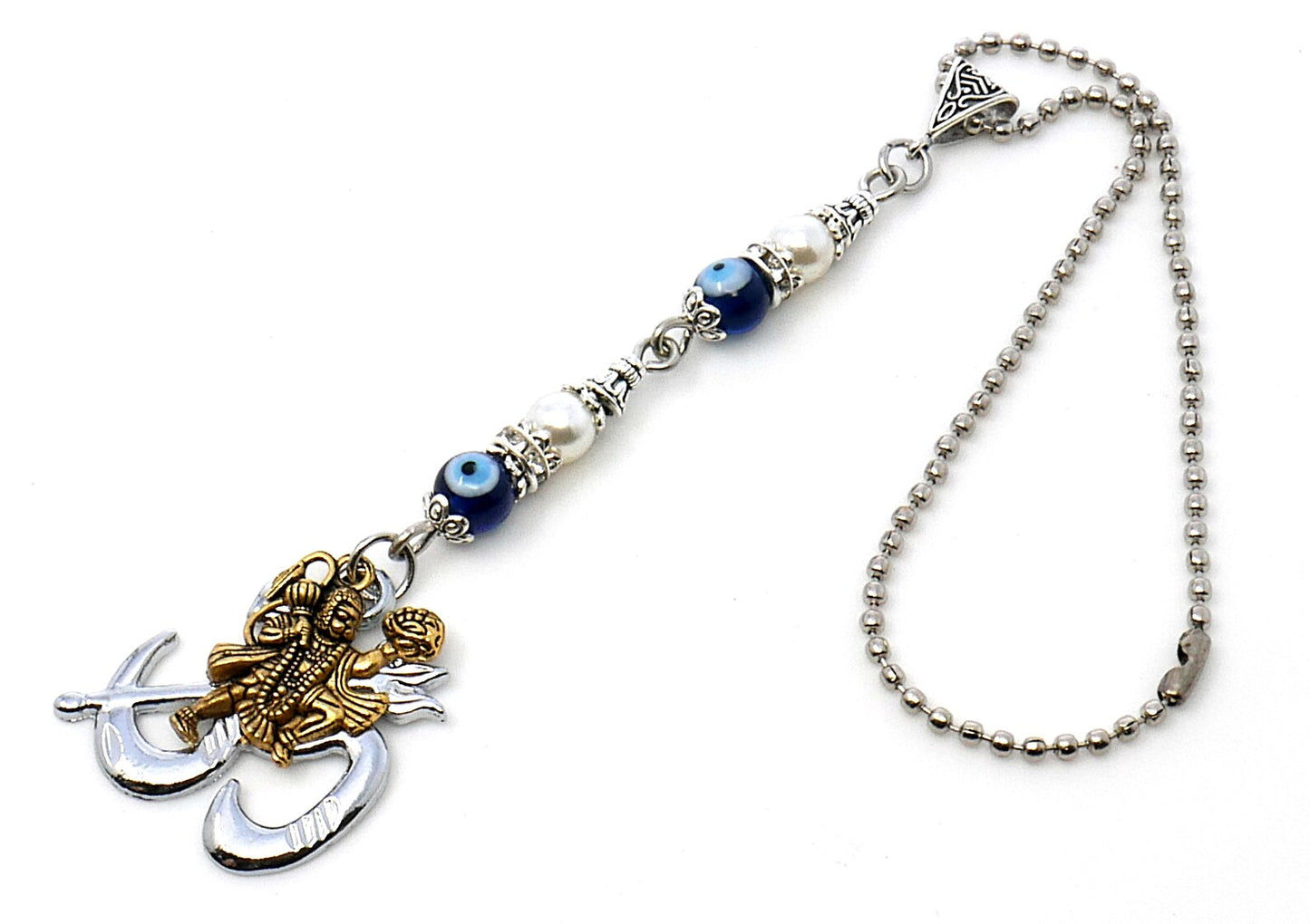 Sri Hanman ji & Divine OM Pendant Evil Eye Protection Car Mirror Hanging-Hanuman ji And OM Spiritual Designed Divine Gift for Your Loved One