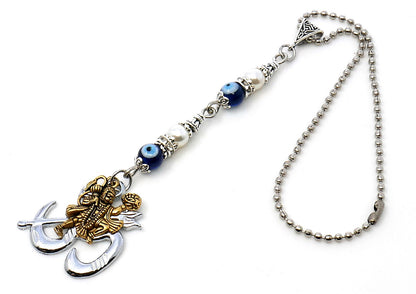 Sri Hanman ji & Divine OM Pendant Evil Eye Protection Car Mirror Hanging-Hanuman ji And OM Spiritual Designed Divine Gift for Your Loved One