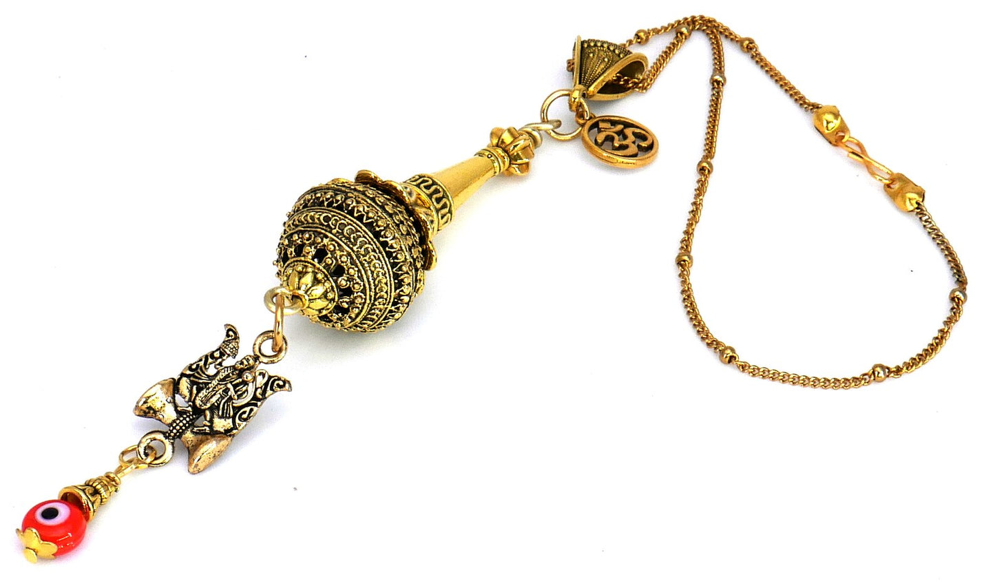 Lord Hanuman ji ke Gada and Charm Evil Eye Protection Blue Glass Bead-Rare to Find Combination in Key Ring for Home/ Car/ Office/ Business