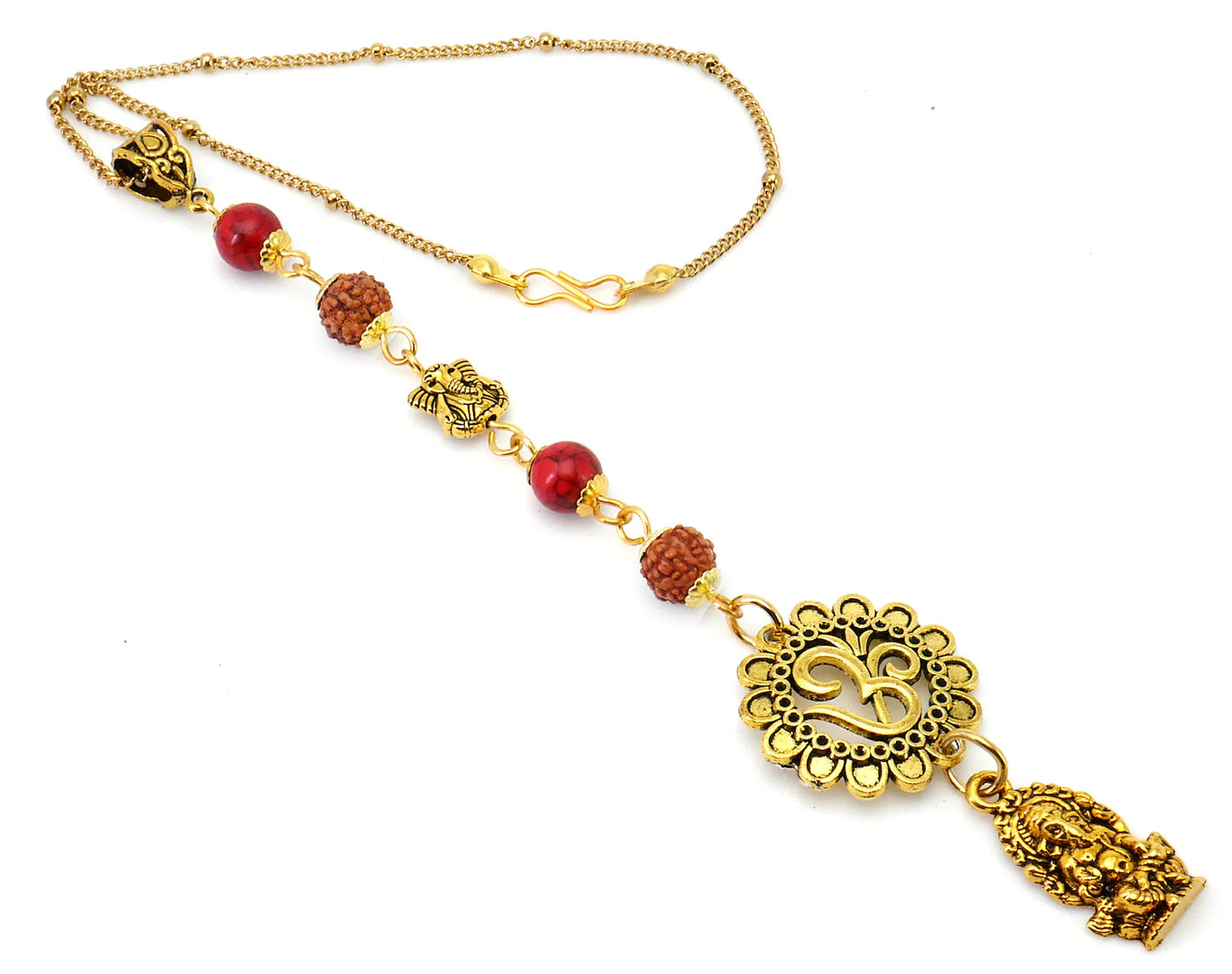 Ganesha | Divine OM | 5 Face Rudraksha | Crystal |Car Rearview Mirror Ornament | Good Luck | Happiness | Stability | Success | Prosperity