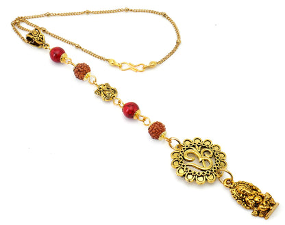 Ganesha | Divine OM | 5 Face Rudraksha | Crystal |Car Rearview Mirror Ornament | Good Luck | Happiness | Stability | Success | Prosperity