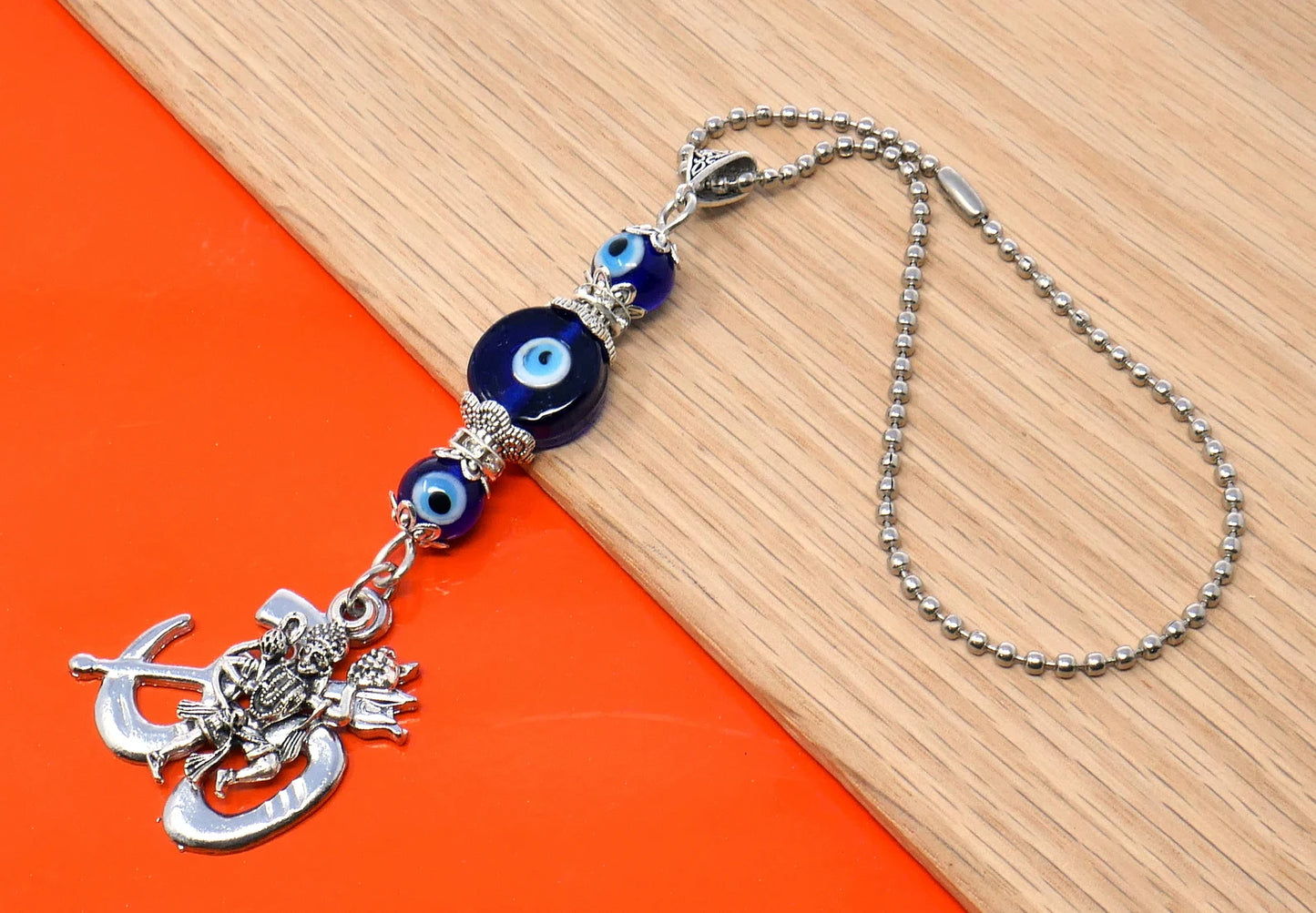 Jai Sri Ram Lord Shiva Hanuman Ji, Evil Eye Protection Rare to Find Sri Ram Hanuman Ji Key Ring/ Car Mirror Hanging for Good Luck Protection