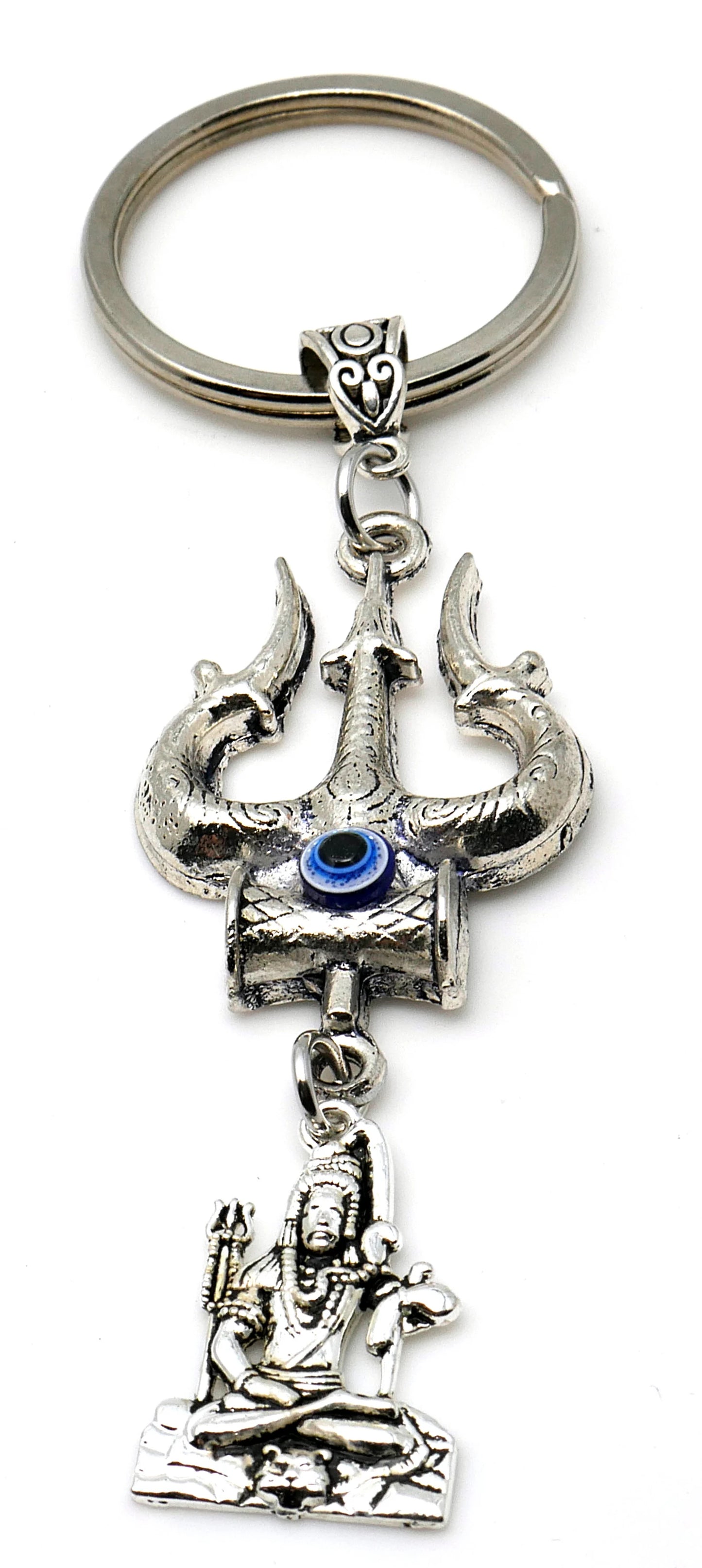 Evil Eye Protection Divine OM & Shiv ji Trishul Pendant Key Ring/ Key Chain for High Positive Vibration, Good Luck and Travel Protection