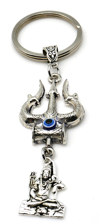 Evil Eye Protection Divine OM & Shiv ji Trishul Pendant Key Ring/ Key Chain for High Positive Vibration, Good Luck and Travel Protection