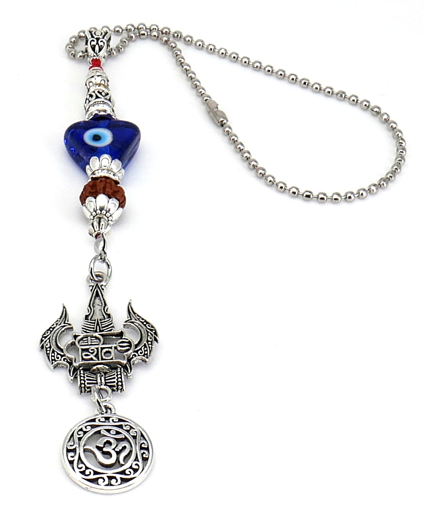 Lord Shiva Trishul Damroo & Rudraksha Evil Eye Hanging-Lord Shiva Trishul-Mahadev Trishul Pendant-Fabulous Antique Silver Hanging