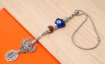 Lord Shiva Trishul Damroo & Rudraksha Evil Eye Hanging-Lord Shiva Trishul-Mahadev Trishul Pendant-Fabulous Antique Silver Hanging