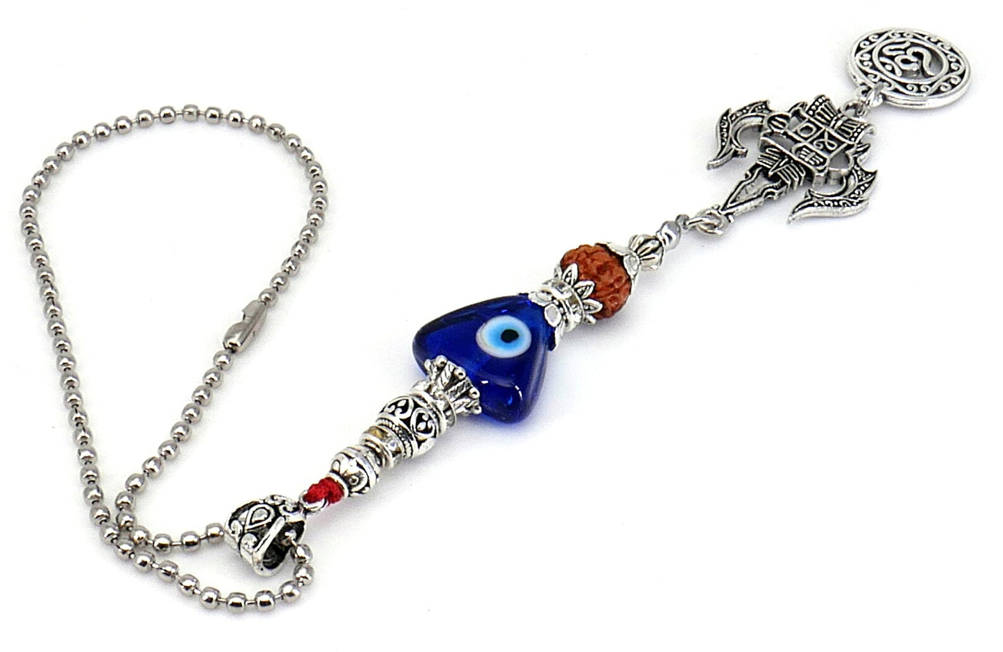 Lord Shiva Trishul Damroo & Rudraksha Evil Eye Hanging-Lord Shiva Trishul-Mahadev Trishul Pendant-Fabulous Antique Silver Hanging