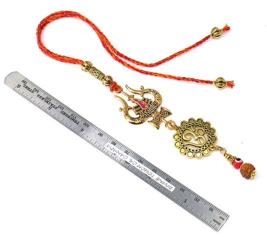Lord Shiva Trishul Damru & Om, Har Har Mahadev Evil Eye Protection Car Mirror Hanging,Baba Bholenath/Shiv Shambhu Trishul Protection Hanging