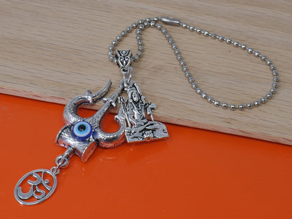 Evil Eye Protection Divine OM & Shiv ji Trishul Pendant Key Ring/ Key Chain for High Positive Vibration, Good Luck and Travel Protection