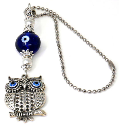 Owl | Evil Eye Protection | Antique Silver/Gold Plated Option | Car Ornament | Good Luck | Positive Vibes | Intuition Power | Inner Wisdom