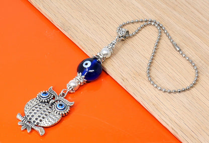 Owl | Evil Eye Protection | Antique Silver/Gold Plated Option | Car Ornament | Good Luck | Positive Vibes | Intuition Power | Inner Wisdom