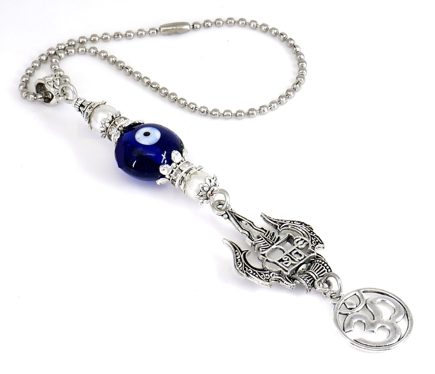 OM & Lord Shiva Evil Eye Protection Car Rear View Mirror Ornament-Evil Eye Protection Handbag Hanging-Good Luck and Protection Car Charms