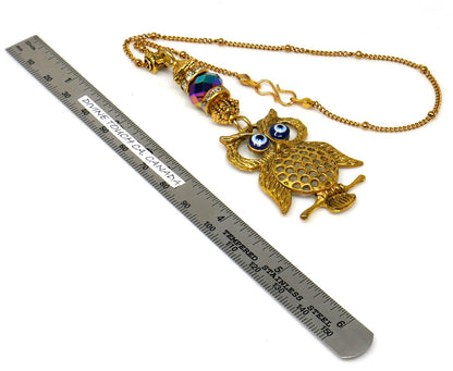 Owl | Evil Eye Protection | Antique Gold Plated | Car Rearview Mirror Ornament | Good Luck | Positive Vibes | Intuition Power | Inner Wisdom