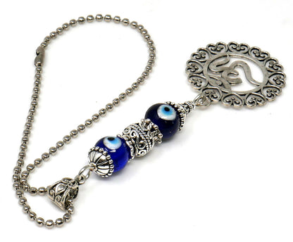 OM | Evil Eye Protection | Antique Silver Plated | Car Rearview Mirror Ornament | Good Luck | Positive Vibes | Positive Vibrations