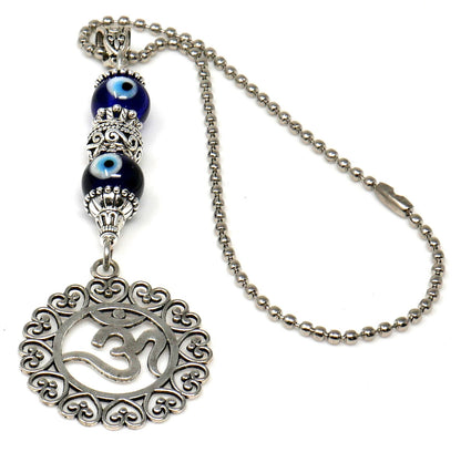 OM | Evil Eye Protection | Antique Silver Plated | Car Rearview Mirror Ornament | Good Luck | Positive Vibes | Positive Vibrations