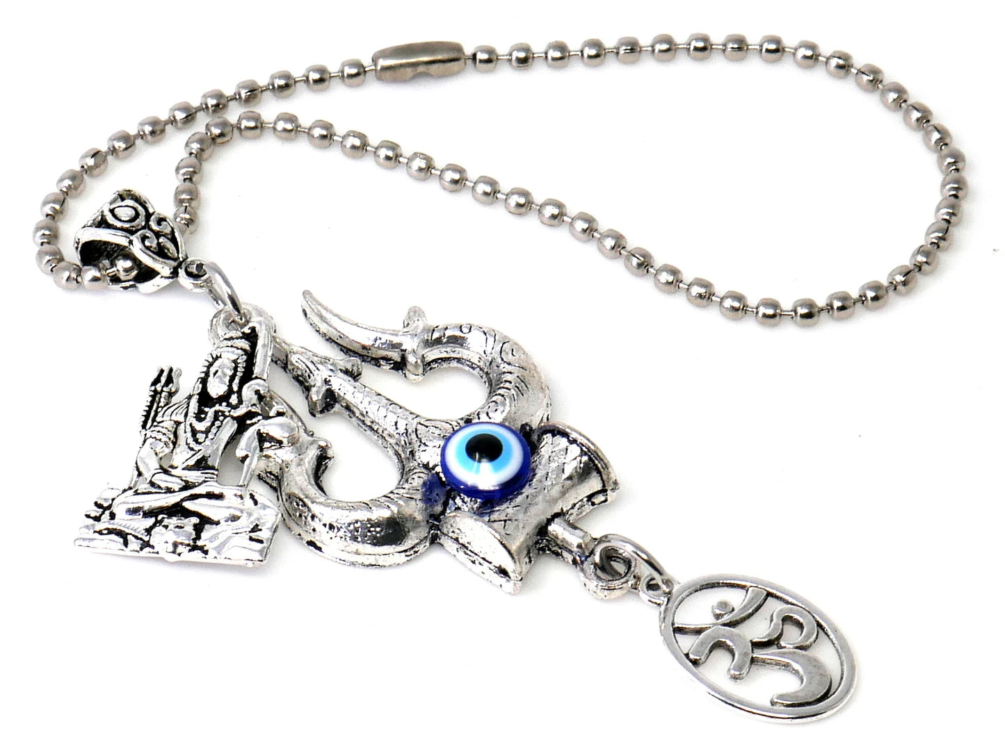Evil Eye Protection Divine OM & Shiv ji Trishul Pendant Key Ring/ Key Chain for High Positive Vibration, Good Luck and Travel Protection