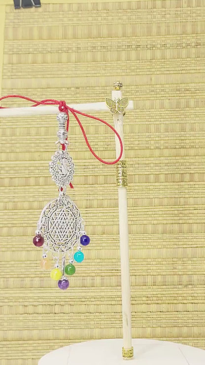 Seven Chakra Hanging, Very Unique Ganesha & Sri Yantra Spiritual Designed Hanging, 7 Chakra Car Rear View Hanging,, 7 Chakra Handbag Decor