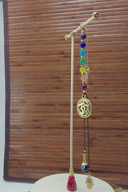 Seven Chakra, Evil Eye protection OM Ganesha Hamsa Car Rear view Hanging, 7 Chakra Natural Stone Beads Car Mirror /Handbag Hanging Ornament