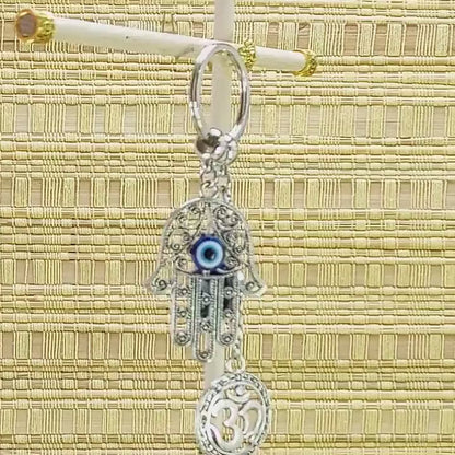 OM & Har Har Mahadev Trishul Charm Evil Eye Protection Key Ring, Shiva Linga Key Ring, Hindu Key Ring, Good Luck Namaste Gift