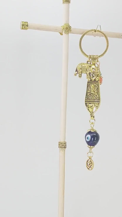 Evil Eye Protection Ganesh Lucky Elephant Key Ring for Good Luck, Prosperity, Success, Positive Vibrations & protection against misfortunes.