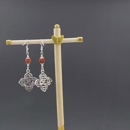 OM | Rudraksha Bead | Silver Earring Dangle Jewelry | Good Luck | Spiritual Power | Good Karma | Positive Vibrations