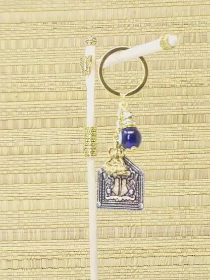 Evil Eye Protection, Spiritual Goddess Charan Paduka Pendant & Maa Laxmi Charm Key Ring, Hindu Goddess of Wealth Lakshmi Holy Charan Paduka