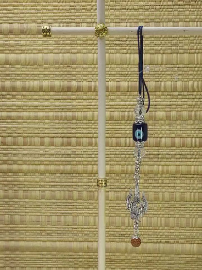 Lord Shiva Trishul Damroo & Rudraksha Evil Eye Hanging-Lord Shiva Trishul-Mahadev Trishul Pendant-Fabulous Antique Silver Door Knob Hanging